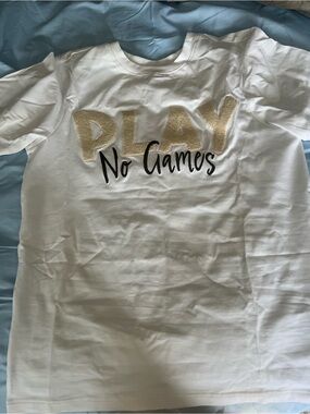 White "PLAY No Games" Graphic Tee with Gold Accent - Unbranded